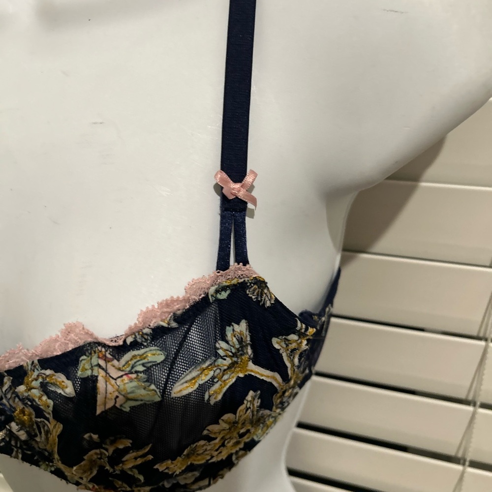 Victoria's Secret Navy and Pink Floral Lace Bra